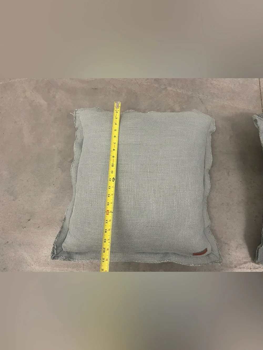 Set of 2 By Anthropologie 20x20 Washed Linen Throw Pillows Fringe Edge Sage Blue